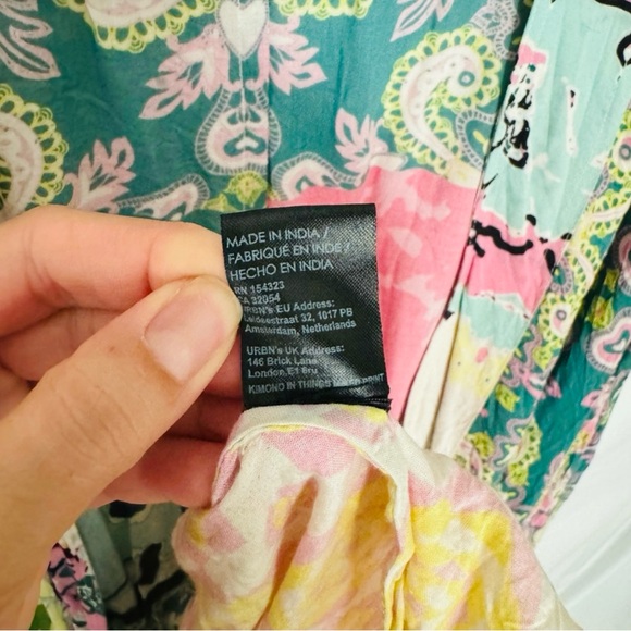 EUC Anthropologie Multicolored Mixed Pattern Pink Green Kimono Cardigan!! - Picture 13 of 13